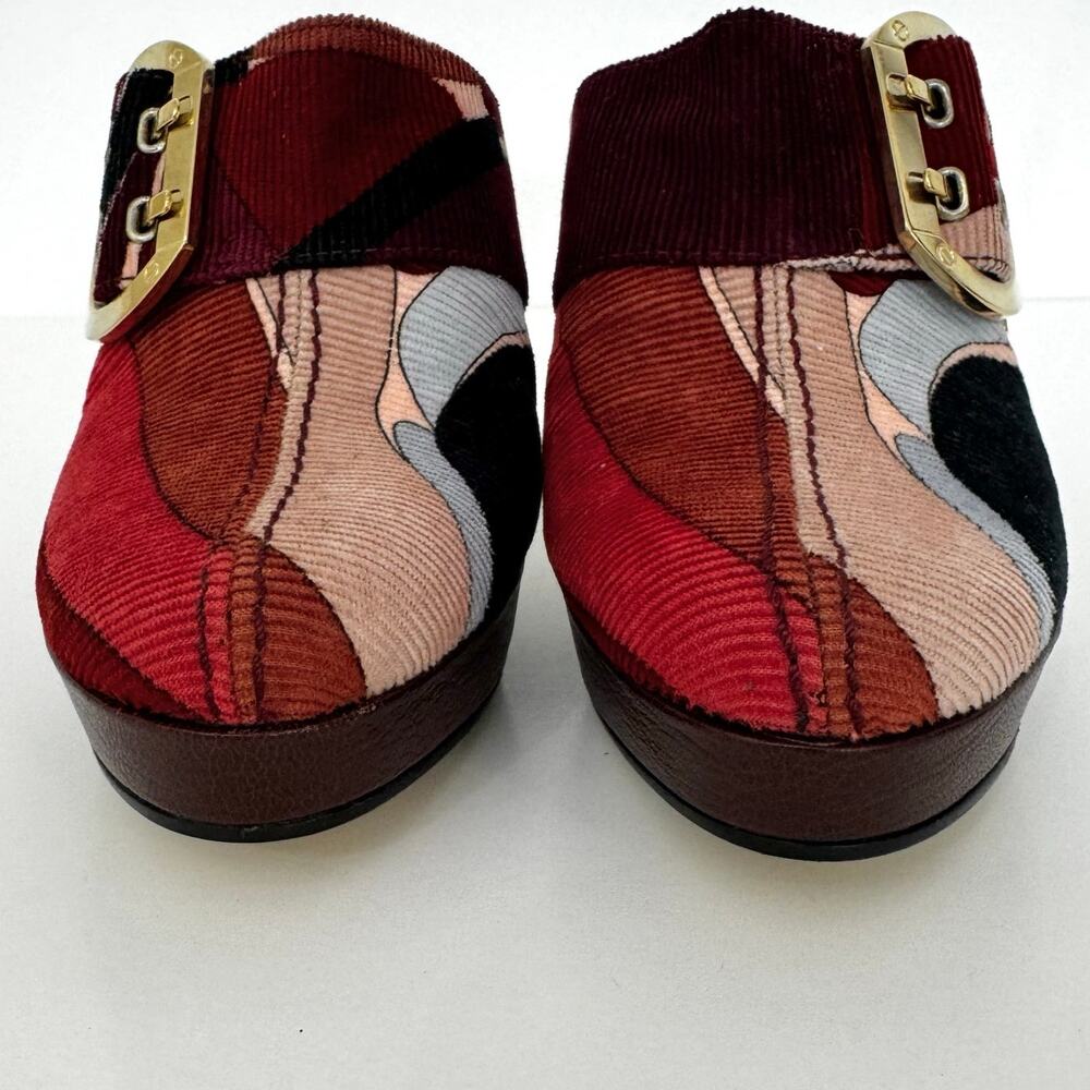 Emilio Pucci Firenze Multicolor Corduroy Platform Heeled Mules Shoes 36 (US 6) - Picture 6 of 15